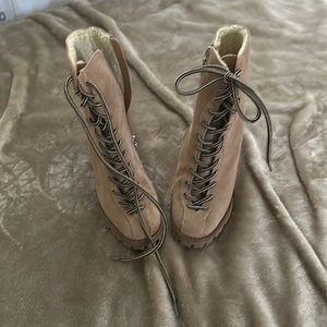 Schutz Wool Lined Tan/Beige Heeled Boots (worn once)